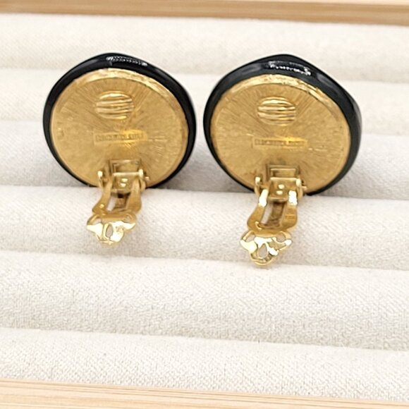 Richelieu Black Silver Star Moon Stone Clip On Earrings Gold Tone Back Vintage - Picture 4 of 8